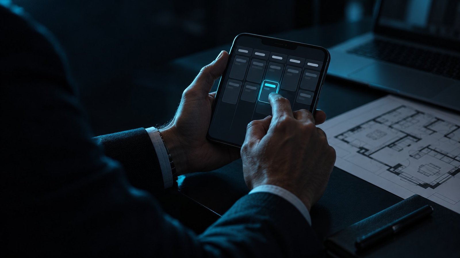 Painel de CRM imobiliária com o funil de vendas em colunas: novo lead, em contato, visita agendada, proposta e venda